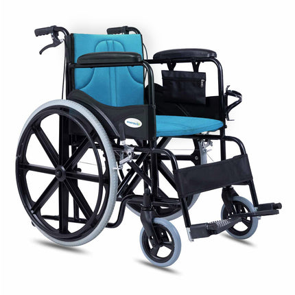Everactiv Everyday Premium Foldable Wheelchair with 2 Extra Seats, 6 Wheels & Brakes for extra safety, Side Pouch, Bottle Holder