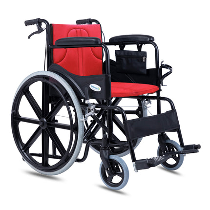 Everactiv Everyday Premium Foldable Wheelchair with 2 Extra Seats, 6 Wheels & Brakes for extra safety, Side Pouch, Bottle Holder