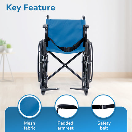 Everactiv Everyday Economy Foldable Wheelchair with Safety Seat belt, Weight Bearing Capacity 120 Kg