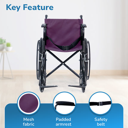 Everactiv Everyday Economy Foldable Wheelchair with Safety Seat belt, Weight Bearing Capacity 120 Kg
