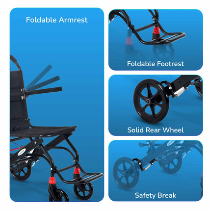 EverActiv Portable Travel Wheelchair for Seniors | Ultra-Light  | Foldable, Compact, Attendant Brake, Travel Convenience | Wheelchair for old people
