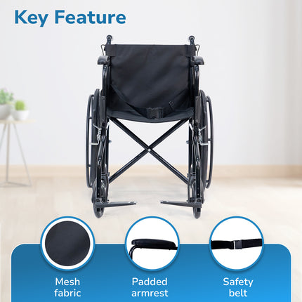 Everactiv Everyday Economy with Attendant Brakes Foldable Wheelchair with Safety Seat belt, Weight Bearing Capacity 120 kg, Sturdy Frame and Easy Foldable Mechanism