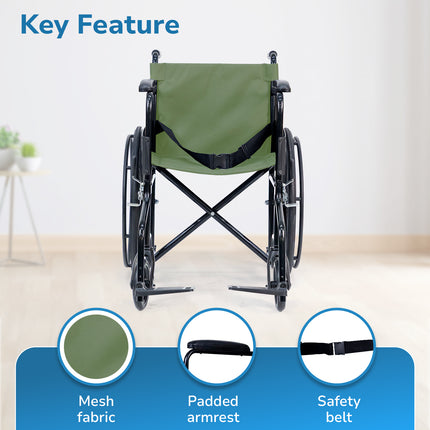 Everactiv Everyday Economy Foldable Wheelchair with Safety Seat belt, Weight Bearing Capacity 120 Kg