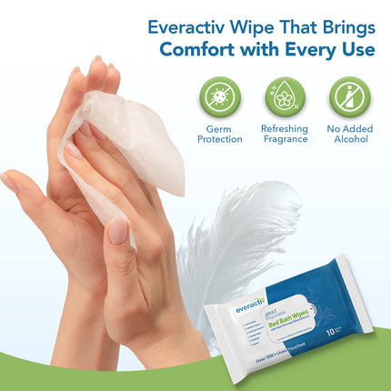 Everactiv Soft Body Cleansing Wet Bed Bath Wipes | Nourishing and Moisturising | Extra Large | Body Sponging
