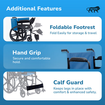 Everactiv Everyday Economy Foldable Wheelchair with Safety Seat belt, Weight Bearing Capacity 120 Kg