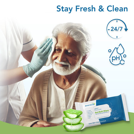 Everactiv Soft Body Cleansing Wet Bed Bath Wipes | Nourishing and Moisturising | Extra Large | Body Sponging