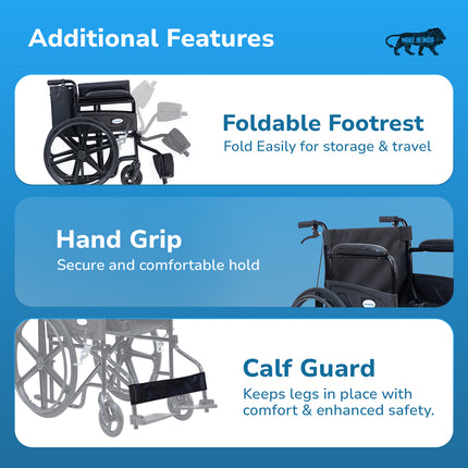 Everactiv Everyday Economy with Attendant Brakes Foldable Wheelchair with Safety Seat belt, Weight Bearing Capacity 120 kg, Sturdy Frame and Easy Foldable Mechanism