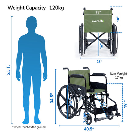Everactiv Everyday Economy Foldable Wheelchair with Safety Seat belt, Weight Bearing Capacity 120 Kg