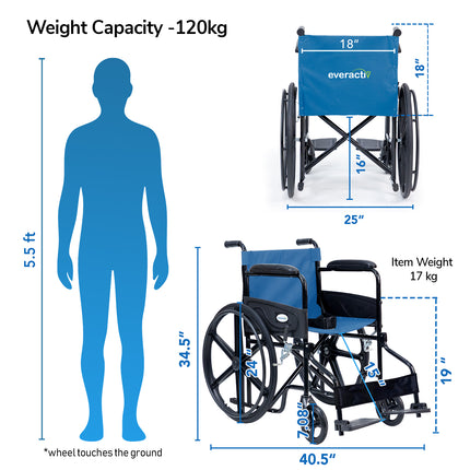 Everactiv Everyday Economy Foldable Wheelchair with Safety Seat belt, Weight Bearing Capacity 120 Kg
