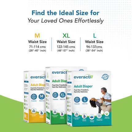 Adult Diapers Tape Style M to XL – 10 Hours Absorption Protection with Wetness Indicator
