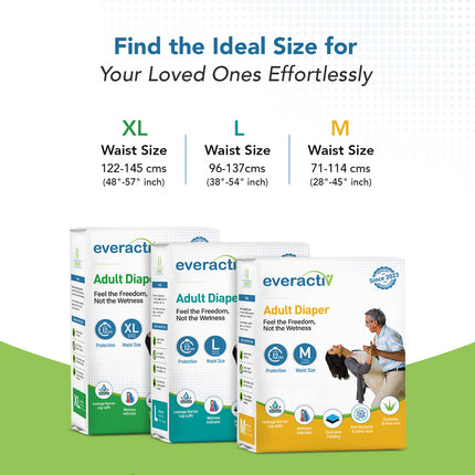 Adult Diapers Tape Style M to XL – 10 Hours Absorption Protection with Wetness Indicator