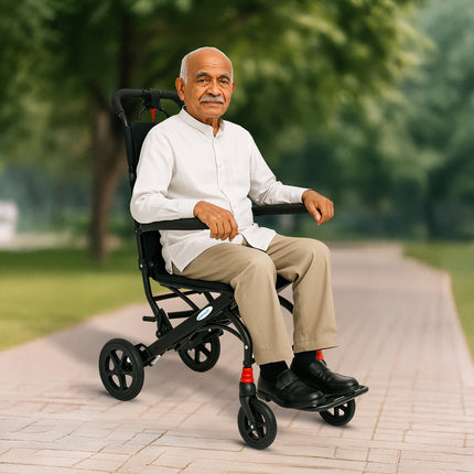 EverActiv Portable Travel Wheelchair for Seniors | Ultra-Light  | Foldable, Compact, Attendant Brake, Travel Convenience | Wheelchair for old people