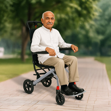 EverActiv Portable Travel Wheelchair for Seniors | Ultra-Light  | Foldable, Compact, Attendant Brake, Travel Convenience | Wheelchair for old people