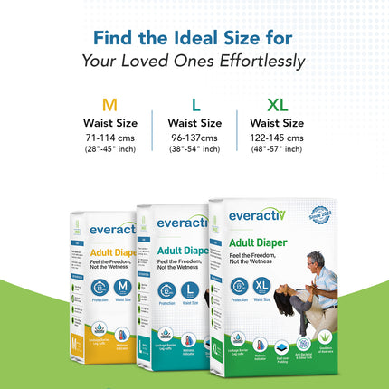 Adult Diapers Tape Style M to XL – 10 Hours Absorption Protection with Wetness Indicator