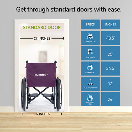 Everactiv Everyday Economy Foldable Wheelchair with Safety Seat belt, Weight Bearing Capacity 120 Kg