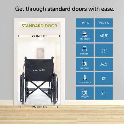 Everactiv Everyday Economy with Attendant Brakes Foldable Wheelchair with Safety Seat belt, Weight Bearing Capacity 120 kg, Sturdy Frame and Easy Foldable Mechanism