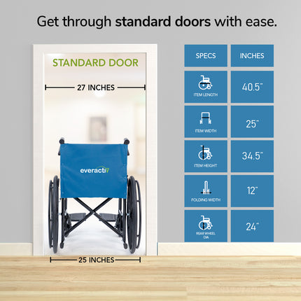 Everactiv Everyday Economy Foldable Wheelchair with Safety Seat belt, Weight Bearing Capacity 120 Kg