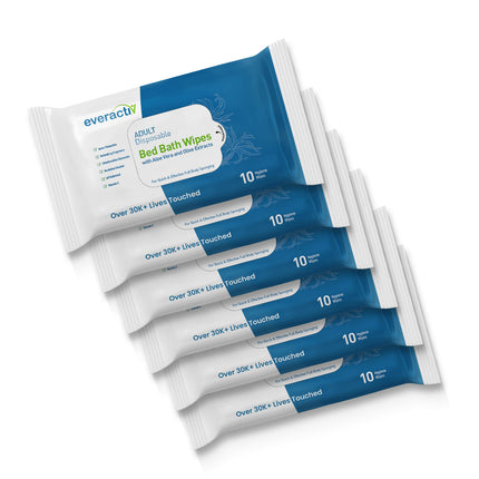 Everactiv Soft Body Cleansing Wet Bed Bath Wipes | Nourishing and Moisturising | Extra Large | Body Sponging